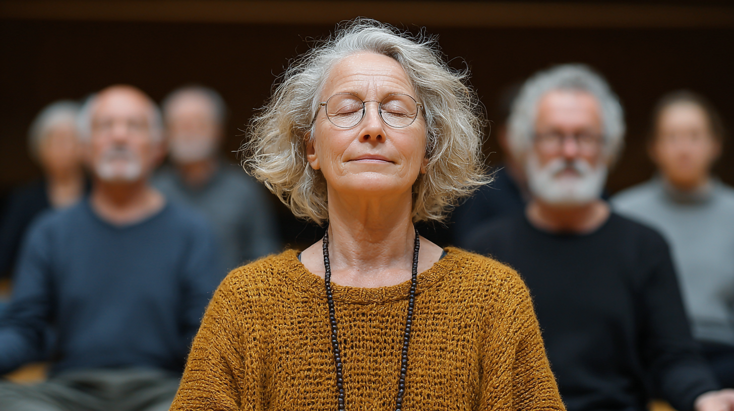 Група старших людей практикує йогу в спокійній атмосфері студії