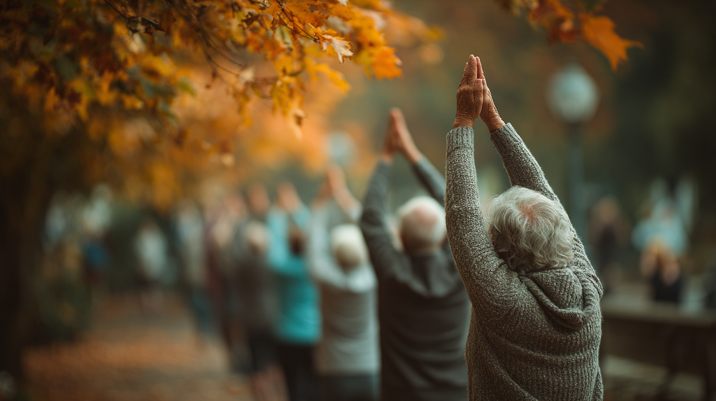 Інструктор допомагає учасникам виконати асану на свіжому повітрі